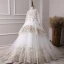 Chic / Belle Ivoire Transparentes Robe Ceremonie Fille 2019 Princesse V-Cou Manches Longues Noeud Ceinture Appliques En Dentelle Robe Pour Mariage Dos Nu Train De Balayage