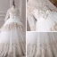 Chic / Belle Ivoire Transparentes Robe Ceremonie Fille 2019 Princesse V-Cou Manches Longues Noeud Ceinture Appliques En Dentelle Robe Pour Mariage Dos Nu Train De Balayage