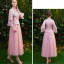 Chinese style Candy Pink Bridesmaid Dresses 2019 A-Line / Princess High Neck 3/4 Sleeve Embroidered Tassel Tea-length Ruffle Wedding Party Dresses
