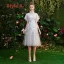 Affordable Grey Bridesmaid Dresses 2019 A-Line / Princess Appliques Lace Short Ruffle Backless Wedding Party Dresses