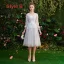 Affordable Grey Bridesmaid Dresses 2019 A-Line / Princess Appliques Lace Short Ruffle Backless Wedding Party Dresses