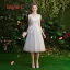 Affordable Grey Bridesmaid Dresses 2019 A-Line / Princess Appliques Lace Short Ruffle Backless Wedding Party Dresses