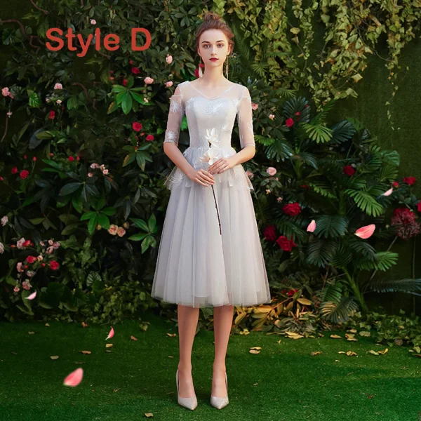 Affordable Grey Bridesmaid Dresses 2019 A-Line / Princess Appliques Lace Short Ruffle Backless Wedding Party Dresses