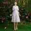 Affordable Grey Bridesmaid Dresses 2019 A-Line / Princess Appliques Lace Short Ruffle Backless Wedding Party Dresses