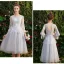 Affordable Grey Bridesmaid Dresses 2019 A-Line / Princess Appliques Lace Short Ruffle Backless Wedding Party Dresses