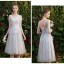 Affordable Grey Bridesmaid Dresses 2019 A-Line / Princess Appliques Lace Short Ruffle Backless Wedding Party Dresses