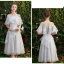 Affordable Grey Bridesmaid Dresses 2019 A-Line / Princess Appliques Lace Short Ruffle Backless Wedding Party Dresses