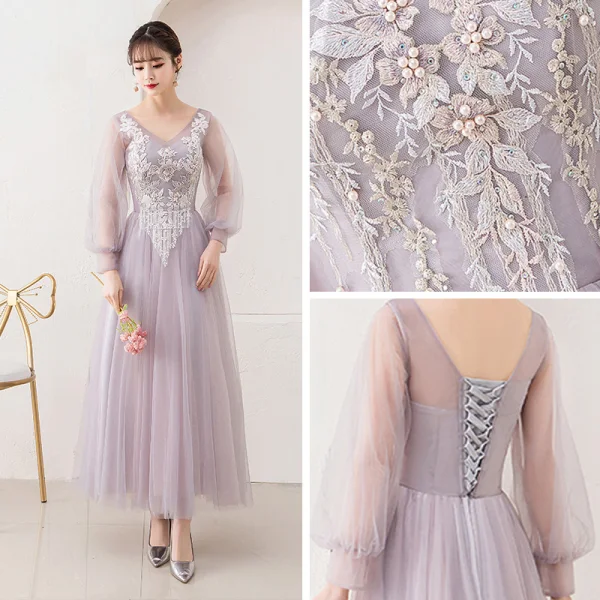 Abordable Rougissant Rose Transparentes Robe Demoiselle D'honneur 2019 Princesse Appliques En Dentelle Perle Longueur Cheville Volants Dos Nu Robe Pour Mariage