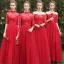 Affordable Red Bridesmaid Dresses 2019 A-Line / Princess Sash Appliques Lace Floor-Length / Long Ruffle Backless Wedding Party Dresses