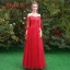 Affordable Red Bridesmaid Dresses 2019 A-Line / Princess Sash Appliques Lace Floor-Length / Long Ruffle Backless Wedding Party Dresses