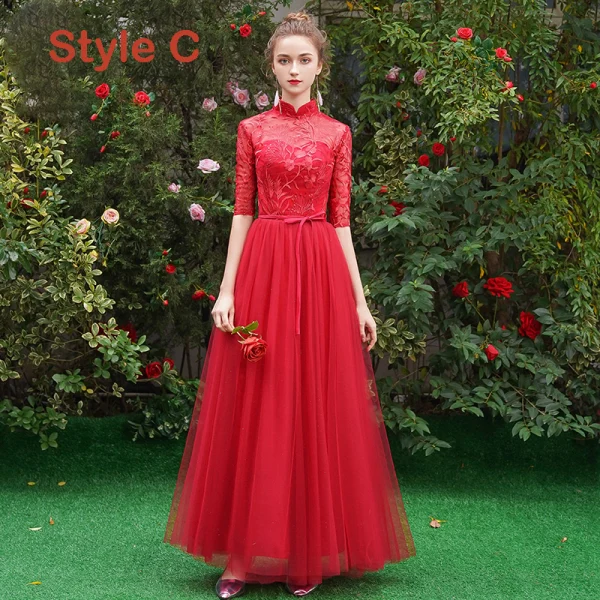 Affordable Red Bridesmaid Dresses 2019 A-Line / Princess Sash Appliques Lace Floor-Length / Long Ruffle Backless Wedding Party Dresses