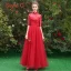 Affordable Red Bridesmaid Dresses 2019 A-Line / Princess Sash Appliques Lace Floor-Length / Long Ruffle Backless Wedding Party Dresses