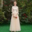 Affordable Elegant Champagne See-through Bridesmaid Dresses 2019 A-Line / Princess Sash Appliques Lace Floor-Length / Long Ruffle Backless Wedding Party Dresses