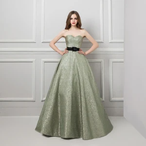 Bling Bling Salvie Grønn Glitter Jacquard Ballkjoler 2019 Prinsesse Kjæreste Uten Ermer Sash Domstol Tog Buste Ryggløse Formelle Kjoler