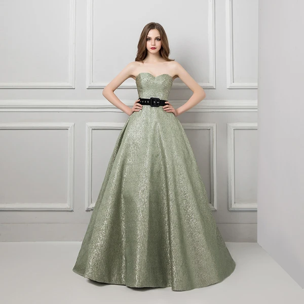 Bling Bling Salvie Grønn Glitter Jacquard Ballkjoler 2019 Prinsesse Kjæreste Uten Ermer Sash Domstol Tog Buste Ryggløse Formelle Kjoler