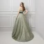 Bling Bling Salvie Grønn Glitter Jacquard Ballkjoler 2019 Prinsesse Kjæreste Uten Ermer Sash Domstol Tog Buste Ryggløse Formelle Kjoler