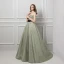 Bling Bling Salvie Grønn Glitter Jacquard Ballkjoler 2019 Prinsesse Kjæreste Uten Ermer Sash Domstol Tog Buste Ryggløse Formelle Kjoler