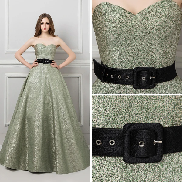 Bling Bling Salvie Grønn Glitter Jacquard Ballkjoler 2019 Prinsesse Kjæreste Uten Ermer Sash Domstol Tog Buste Ryggløse Formelle Kjoler