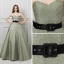 Bling Bling Salvie Grønn Glitter Jacquard Ballkjoler 2019 Prinsesse Kjæreste Uten Ermer Sash Domstol Tog Buste Ryggløse Formelle Kjoler