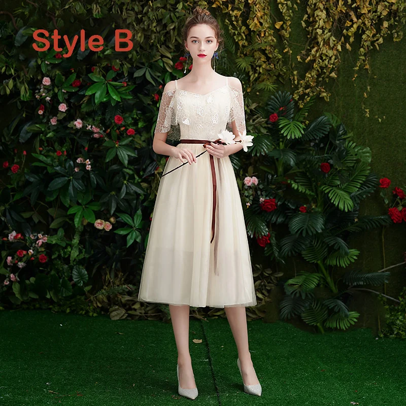 champagne lace bridesmaid dresses short High Low Short Light Champagne Lace Prom Dresses, High Low Light Champ –  formalgowns main image 1
