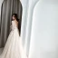 Illusion Champagner Durchsichtige Brautkleider / Hochzeitskleider 2019 A Linie Tiefer V-Ausschnitt Lange Ärmel Applikationen Spitze Perlenstickerei Kathedrale Schleppe Rüschen