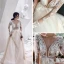 Illusion Champagner Durchsichtige Brautkleider / Hochzeitskleider 2019 A Linie Tiefer V-Ausschnitt Lange Ärmel Applikationen Spitze Perlenstickerei Kathedrale Schleppe Rüschen