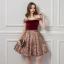 Modern / Fashion Burgundy Homecoming Graduation Dresses 2019 A-Line / Princess Off-The-Shoulder Short Sleeve Beading Sash Short Ruffle Backless Jacquard Formal Dresses