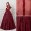 Bling Bling Bordeaux Transparentes Robe De Bal 2019 Princesse Col Haut Manches Courtes Métal Ceinture Longue Volants Glitter Robe De Ceremonie