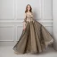 Sexy Tan Evening Dresses  2019 A-Line / Princess Spaghetti Straps Short Sleeve Glitter Star Tulle Court Train Ruffle Backless Formal Dresses