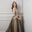 Sexy Tan Evening Dresses  2019 A-Line / Princess Spaghetti Straps Short Sleeve Glitter Star Tulle Court Train Ruffle Backless Formal Dresses