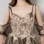 Sexy Tan Evening Dresses  2019 A-Line / Princess Spaghetti Straps Short Sleeve Glitter Star Tulle Court Train Ruffle Backless Formal Dresses