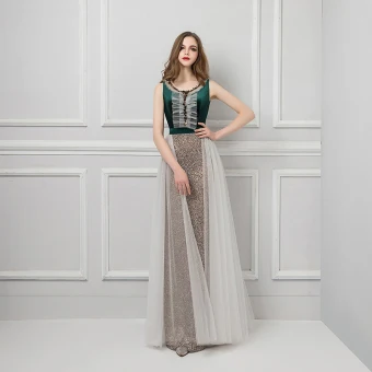 Moderne Mode Vert Foncé Robe De Soirée 2019 Gaine Ajustement Encolure Dégagée Sans Manches Perlage Paillettes Longue Volants Dos Nu Glitter Robe De Ceremonie
