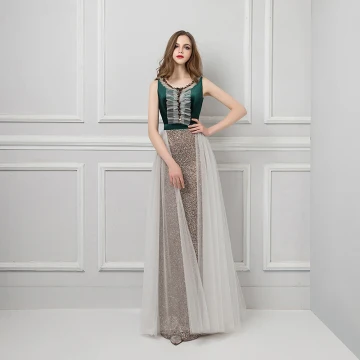 Modern Fashion Dark Green Evening Dresses 2019 Sheath Fit Scoop Neck Sleeveless Beading Sequins Floor Length Long Ruffle Backless Glitter Formal Dresses