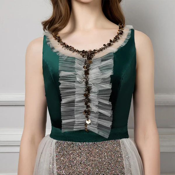 Modern / Fashion Dark Green Evening Dresses 2019 Sheath / Fit Scoop Neck Sleeveless Beading Sequins Floor-Length / Long Ruffle Backless Glitter Formal Dresses