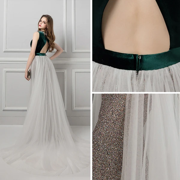 Modern / Fashion Dark Green Evening Dresses 2019 Sheath / Fit Scoop Neck Sleeveless Beading Sequins Floor-Length / Long Ruffle Backless Glitter Formal Dresses