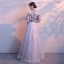 Chic / Belle Gris Robe De Soirée 2017 Princesse Col Haut Bustier 1/2 Manches Appliques Fleur Noeud Ceinture Longue Robe De Ceremonie