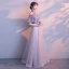 Chic / Belle Gris Robe De Soirée 2017 Princesse Col Haut Bustier 1/2 Manches Appliques Fleur Noeud Ceinture Longue Robe De Ceremonie