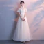 Chic / Belle Gris Robe De Soirée 2017 Princesse Col Haut Bustier 1/2 Manches Appliques Fleur Noeud Ceinture Longue Robe De Ceremonie