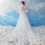 Abordable Blanche Transparentes Robe De Mariée 2019 Trompette / Sirène Col Haut Gonflée Manches Longues Dos Nu Appliques En Dentelle Perle Chapel Train Volants