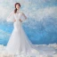 Abordable Blanche Transparentes Robe De Mariée 2019 Trompette / Sirène Col Haut Gonflée Manches Longues Dos Nu Appliques En Dentelle Perle Chapel Train Volants
