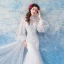 Abordable Blanche Transparentes Robe De Mariée 2019 Trompette / Sirène Col Haut Gonflée Manches Longues Dos Nu Appliques En Dentelle Perle Chapel Train Volants