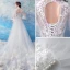 Abordable Blanche Transparentes Robe De Mariée 2019 Trompette / Sirène Col Haut Gonflée Manches Longues Dos Nu Appliques En Dentelle Perle Chapel Train Volants