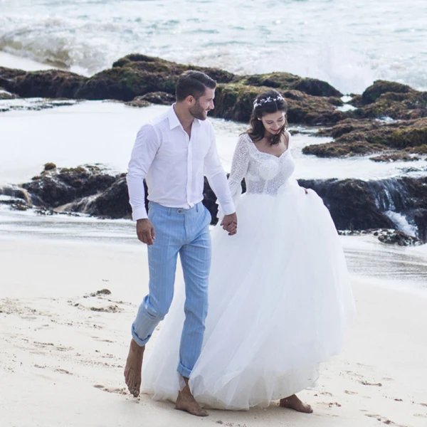 Erschwinglich Ivory / Creme Strand Brautkleider / Hochzeitskleider 2019 Ballkleid Eckiger Ausschnitt Lange Ärmel Rückenfreies Perlenstickerei Pailletten Lange Rüschen