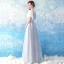 Illusion Grey See-through Evening Dresses  2019 A-Line / Princess Scoop Neck Short Sleeve Appliques Lace Pearl Floor-Length / Long Ruffle Formal Dresses