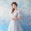 Illusion Grey See-through Evening Dresses  2019 A-Line / Princess Scoop Neck Short Sleeve Appliques Lace Pearl Floor-Length / Long Ruffle Formal Dresses