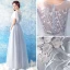 Illusion Grey See-through Evening Dresses  2019 A-Line / Princess Scoop Neck Short Sleeve Appliques Lace Pearl Floor-Length / Long Ruffle Formal Dresses