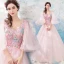 Flower Fairy Blushing Pink Prom Dresses 2019 A-Line / Princess V-Neck 3/4 Sleeve Appliques Lace Floor-Length / Long Ruffle Backless Formal Dresses