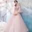 Flower Fairy Blushing Pink Prom Dresses 2019 A-Line / Princess V-Neck 3/4 Sleeve Appliques Lace Floor-Length / Long Ruffle Backless Formal Dresses