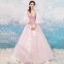 Flower Fairy Blushing Pink Prom Dresses 2019 A-Line / Princess V-Neck 3/4 Sleeve Appliques Lace Floor-Length / Long Ruffle Backless Formal Dresses