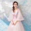 Flower Fairy Blushing Pink Prom Dresses 2019 A-Line / Princess V-Neck 3/4 Sleeve Appliques Lace Floor-Length / Long Ruffle Backless Formal Dresses